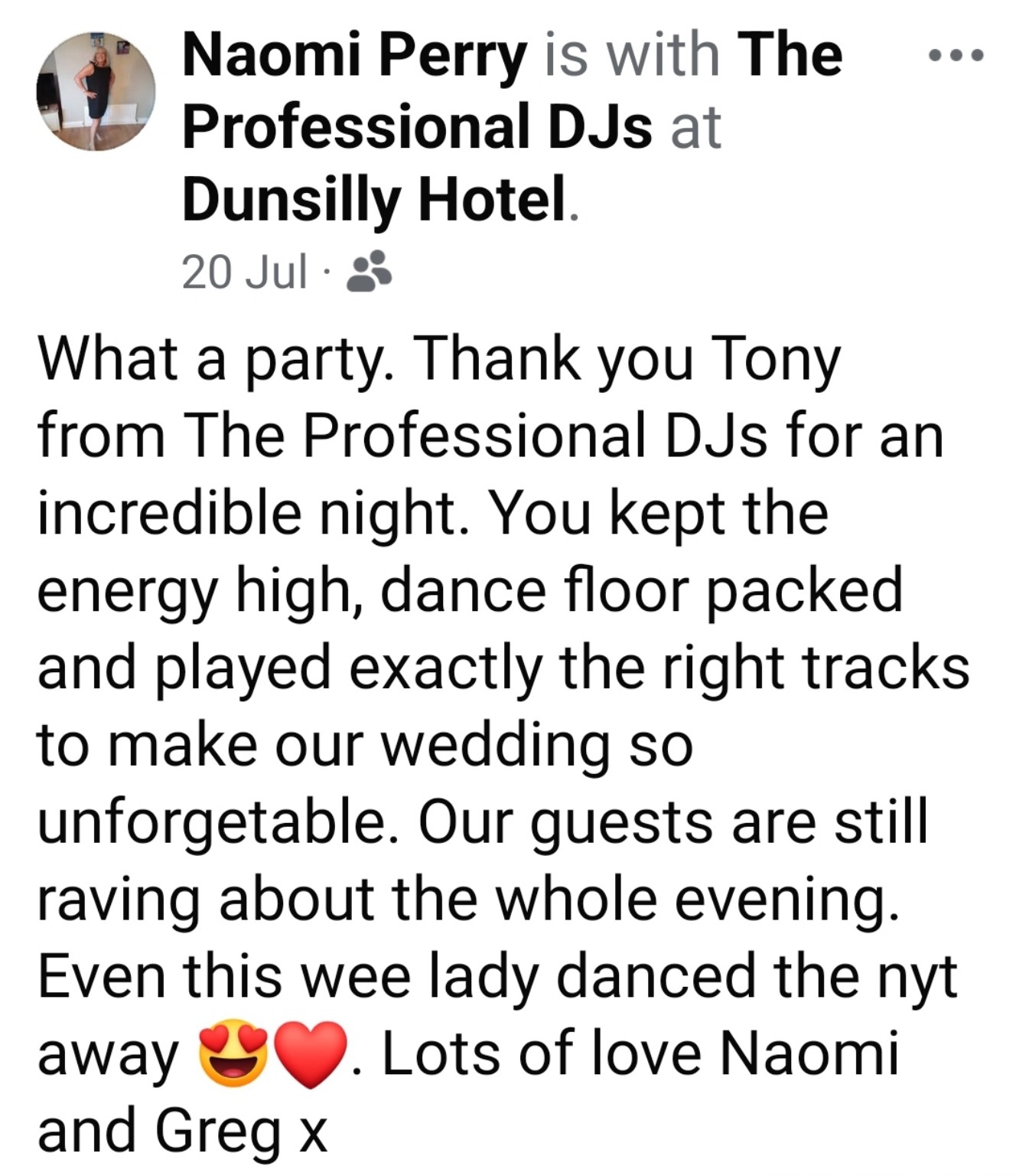 Original Facebook post from Naomi Perry